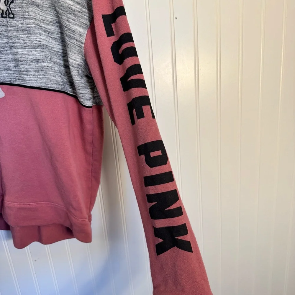 PINK Victoria’s Secret Womens Pink & Gray Hooded Pullover Sweatshirt Size Medium - Picture 5 of 12